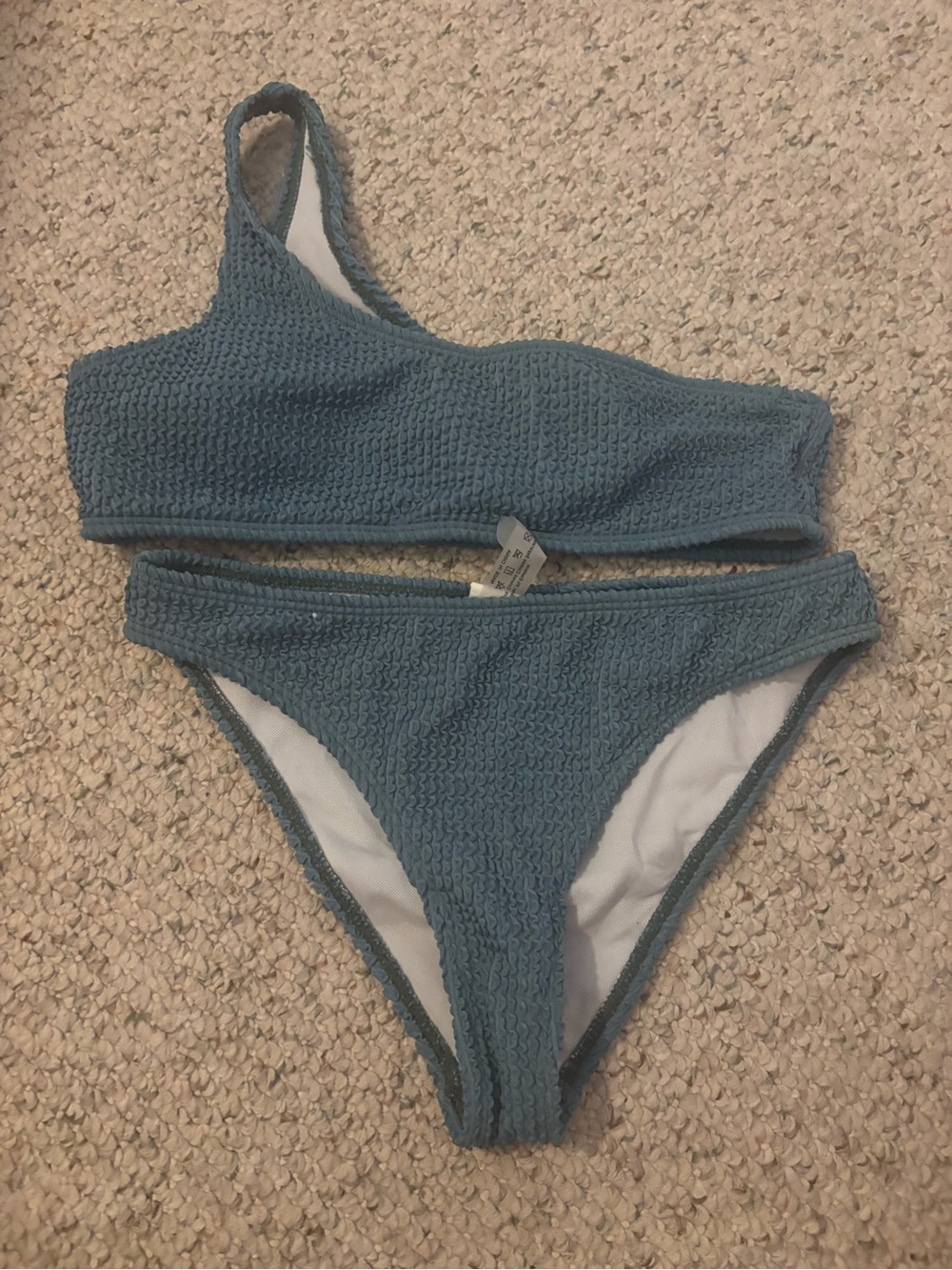 SHEIN Teal Blue Textured One-Shoulder Bikini Set